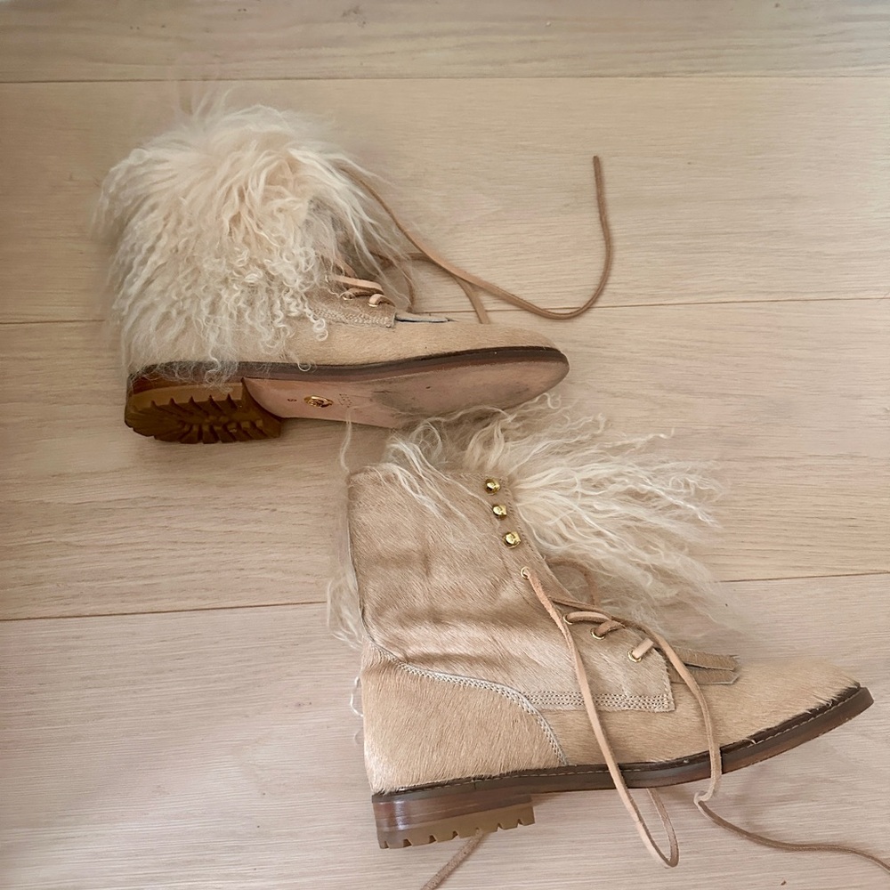 Brother Vellies pony hair Mongolian fur lace up boots